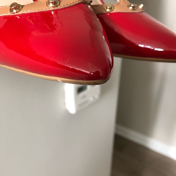 Red Leather T-Strap Heels w Studs (like Valentino) - Picture 7 of 8